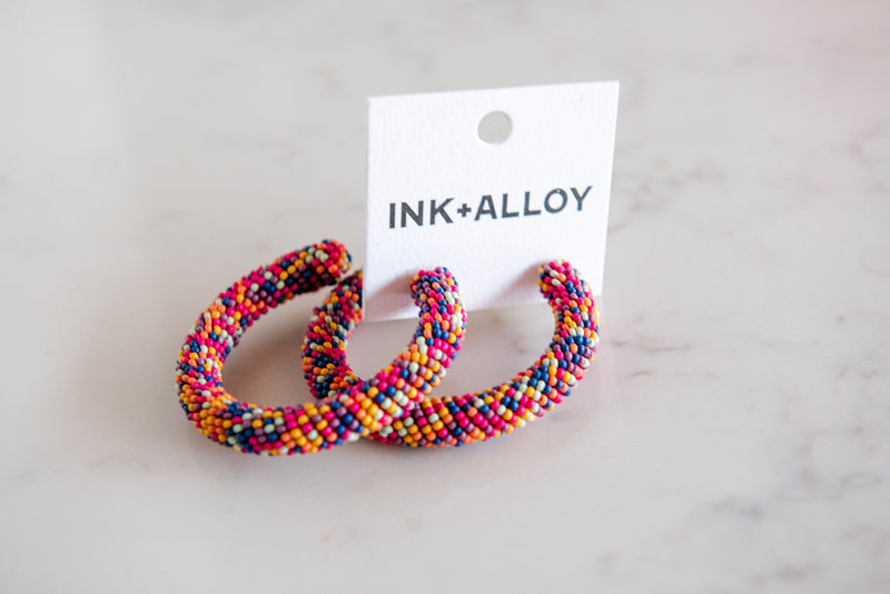 Large Beaded Hoop Earring